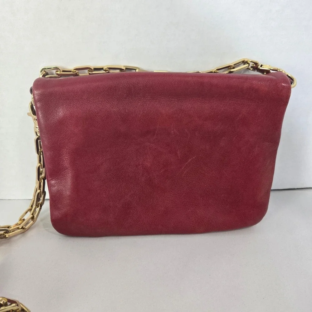 Tory Burch Miller Crossbody Bag Small Red Leather Gold Chain Logo Medallion 1113